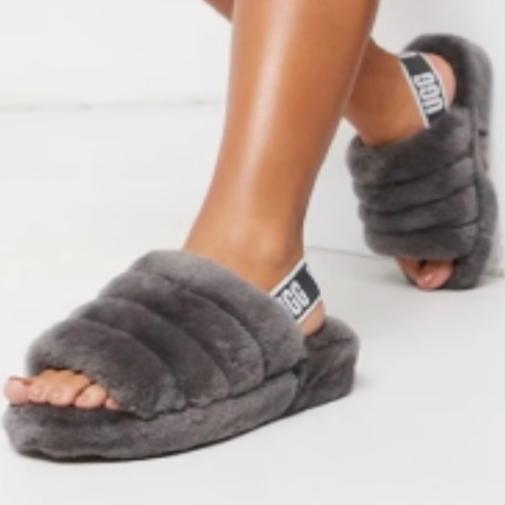 Ugg FLUFF YEAH Slides Lamb Wool Slip On Designer Summer #157